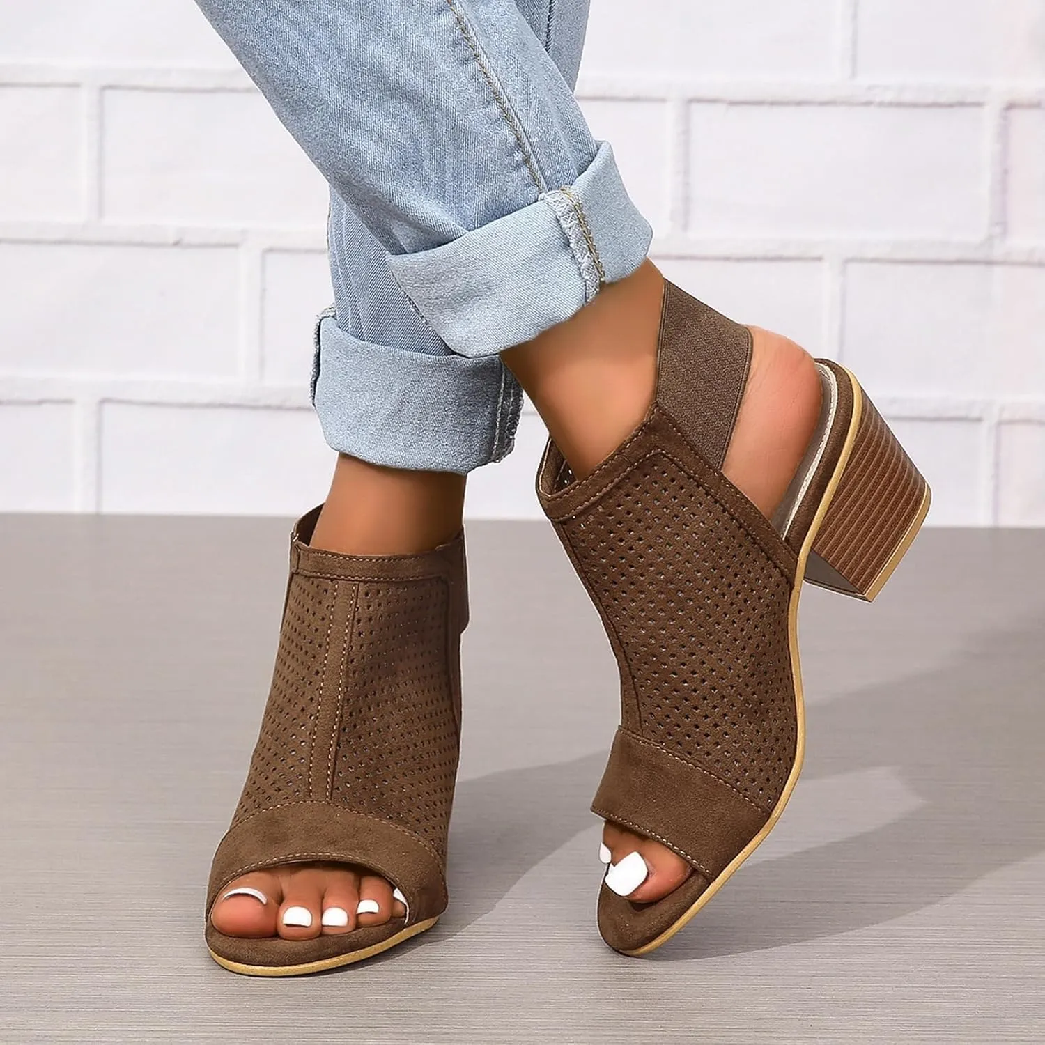 Women's Black Stacked Heeled Sandals Ankle Buckle Cutout Chunky Block Heel Open Toe Sandal Summer Dress Shoes Booties
