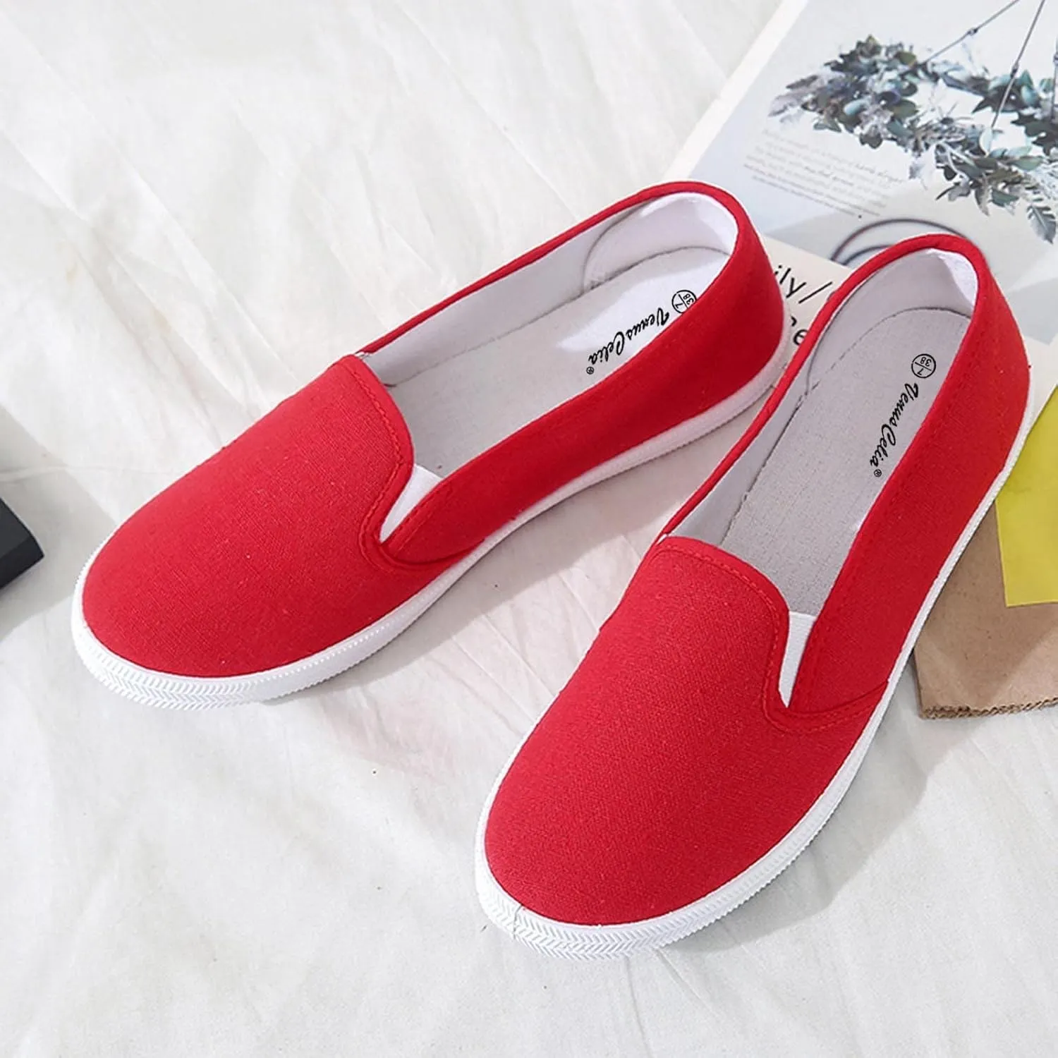 Women's Casual Shoes Summer Knit Slip On Walking Shoes Breathable L𝐨w Heel Dress Sneaker Wide Width Mesh Comfortable Sneakers