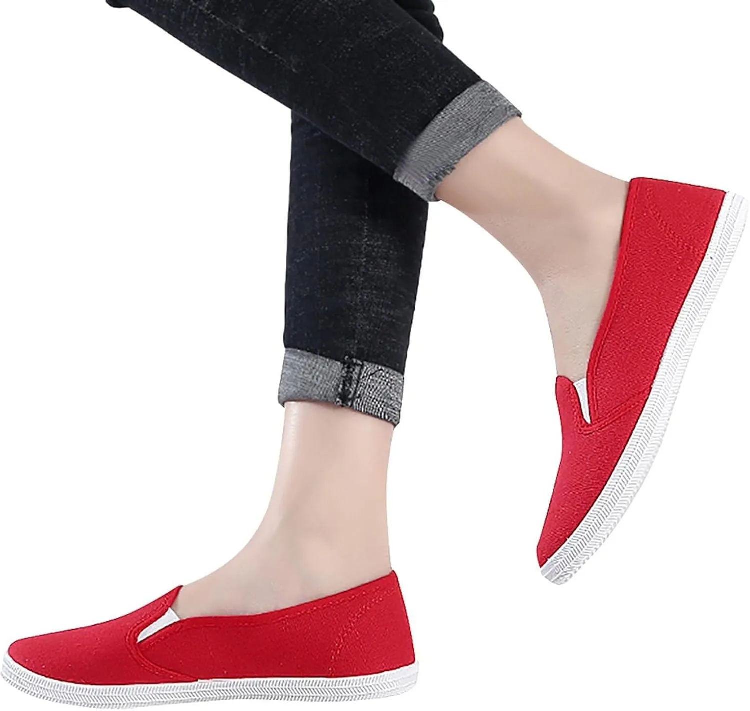 Women's Casual Shoes Summer Knit Slip On Walking Shoes Breathable L𝐨w Heel Dress Sneaker Wide Width Mesh Comfortable Sneakers