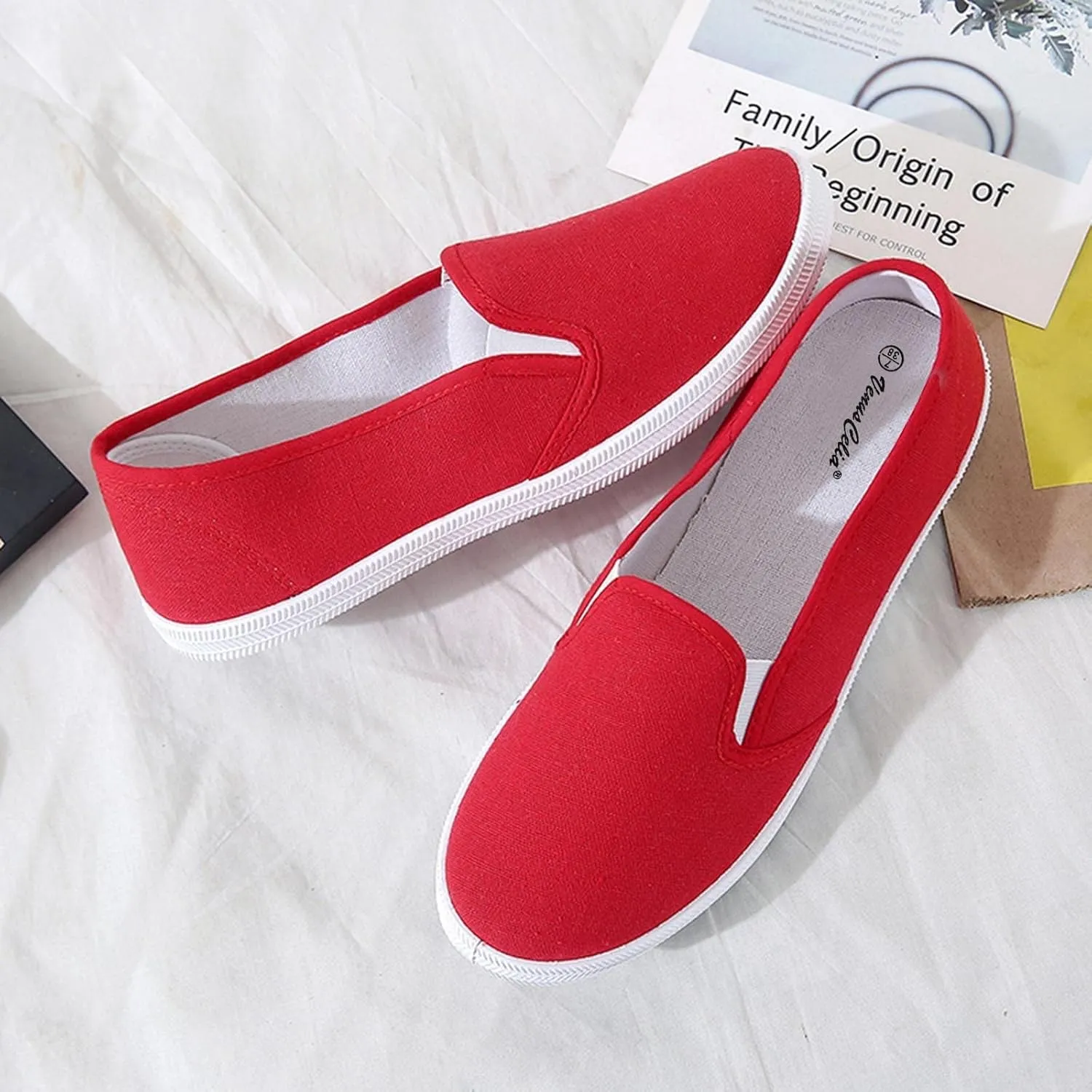 Women's Casual Shoes Summer Knit Slip On Walking Shoes Breathable L𝐨w Heel Dress Sneaker Wide Width Mesh Comfortable Sneakers