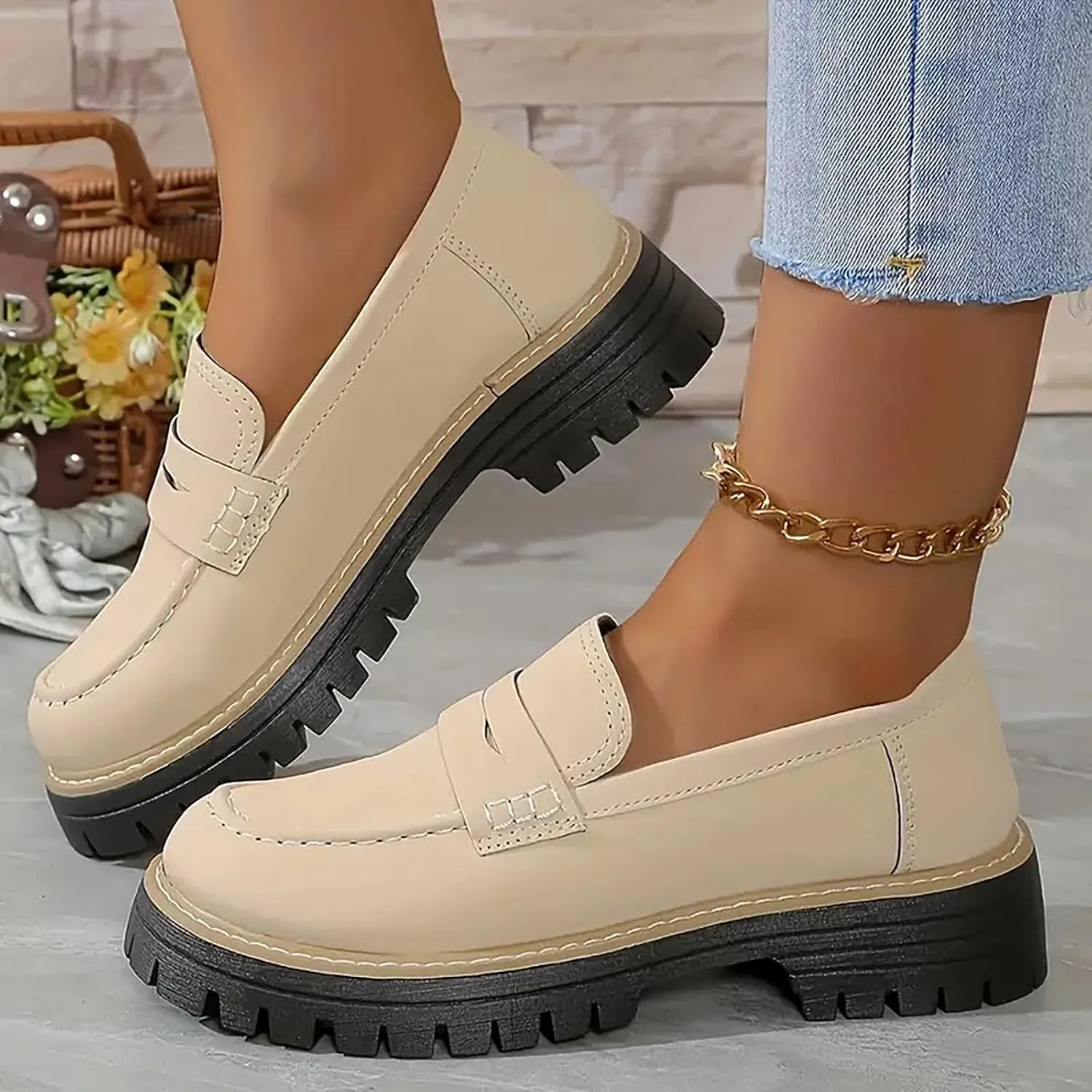 Women's Chunky Loafers Slip On Loafers Business Casual Shoes Dressy Platform Loafers Fashion Outfit Loafer Shoes