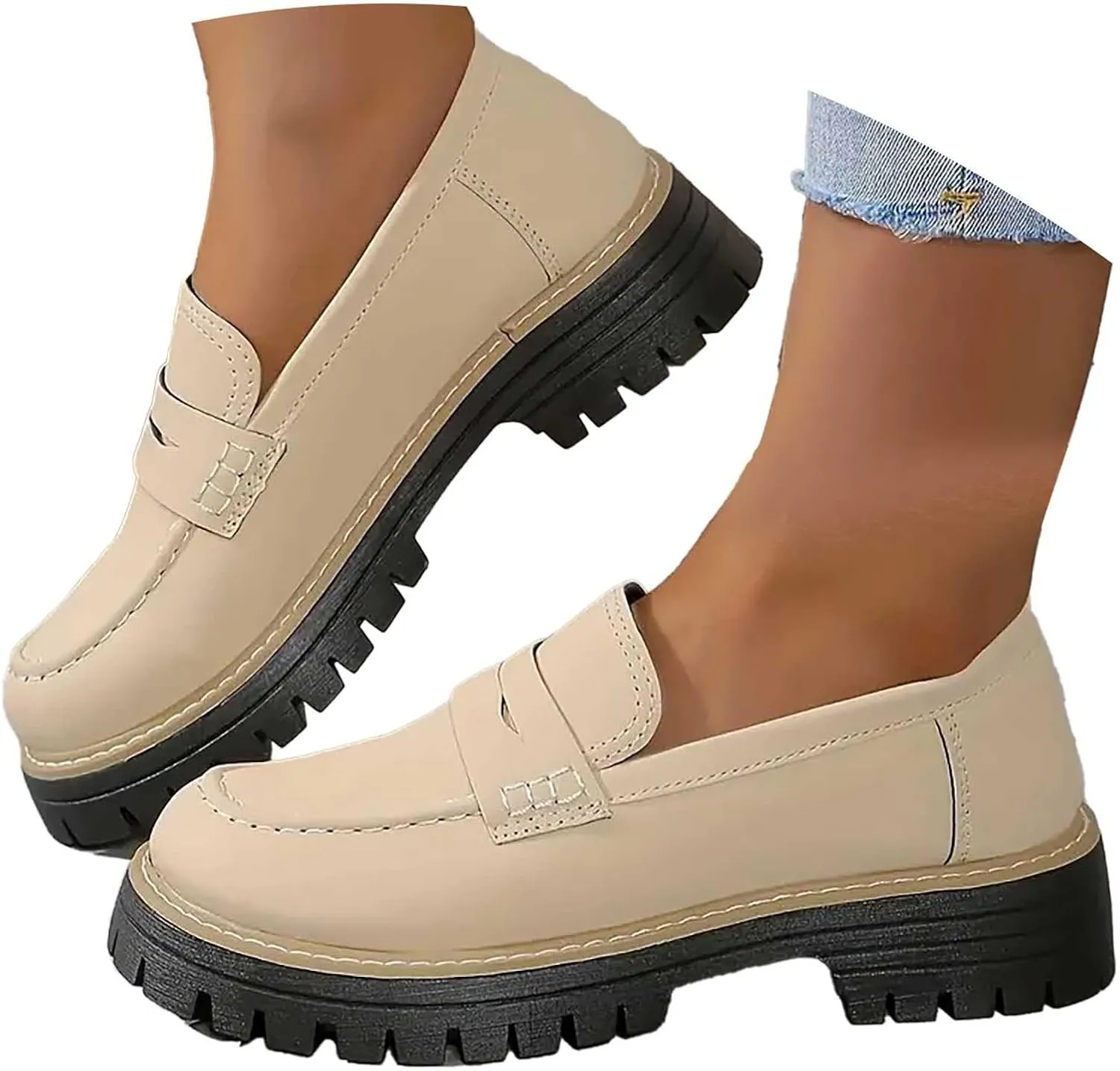 Women's Chunky Loafers Slip On Loafers Business Casual Shoes Dressy Platform Loafers Fashion Outfit Loafer Shoes