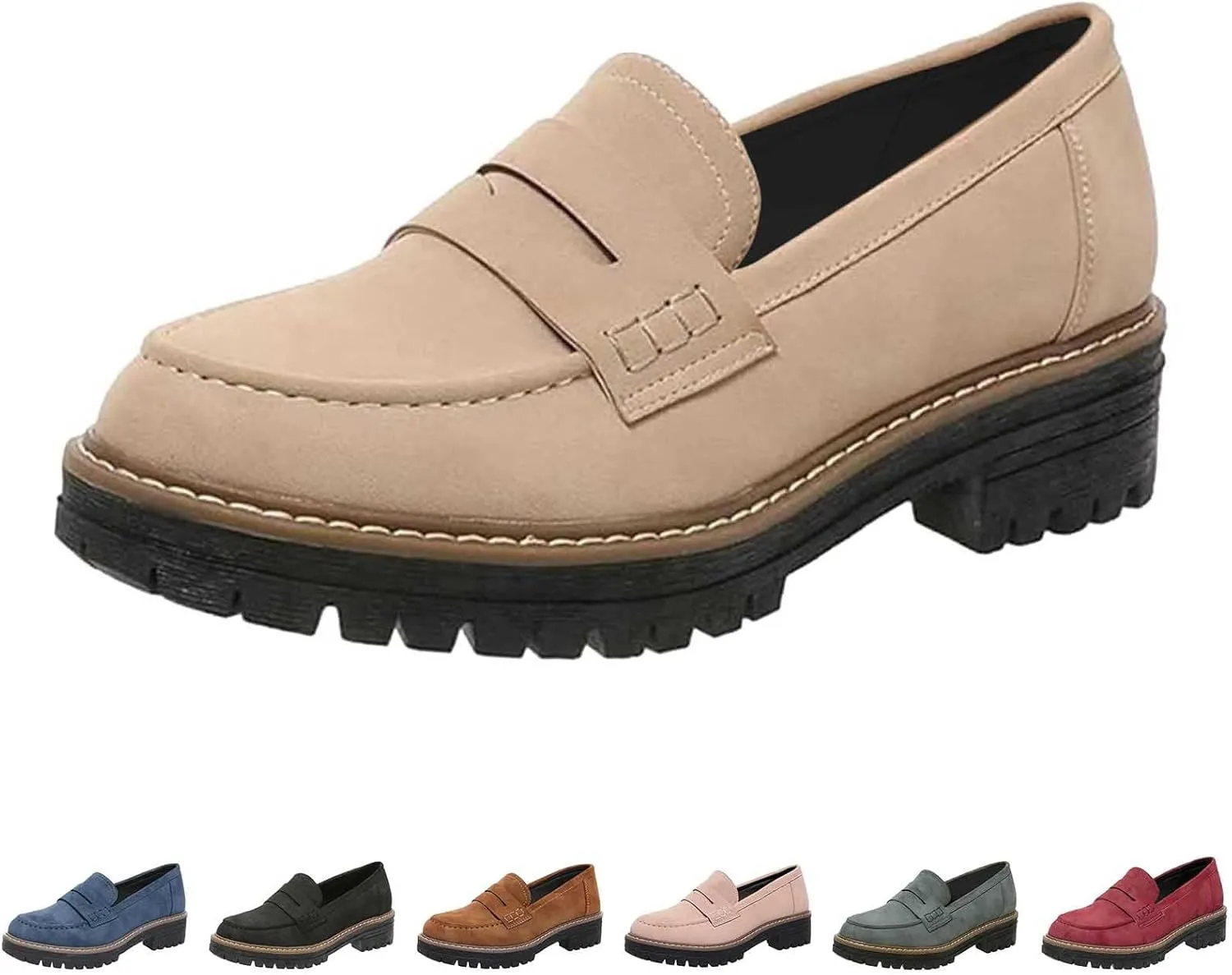 Women's Chunky Loafers Slip On Loafers Business Casual Shoes Dressy Platform Loafers Fashion Outfit Loafer Shoes