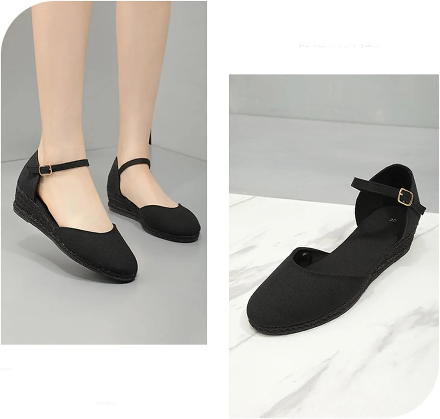 Womens Closed Toe Platform Sandals Canvas Ankle Strap Espadrilles Wedge Sandals Dressy Platform Wedge Sandals Casual Shoes