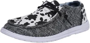 Women's Comfortable Cow Print Lace-up Loafers Orthopedic Ultralight Canvas Boat Casual Shoes with Arch Support