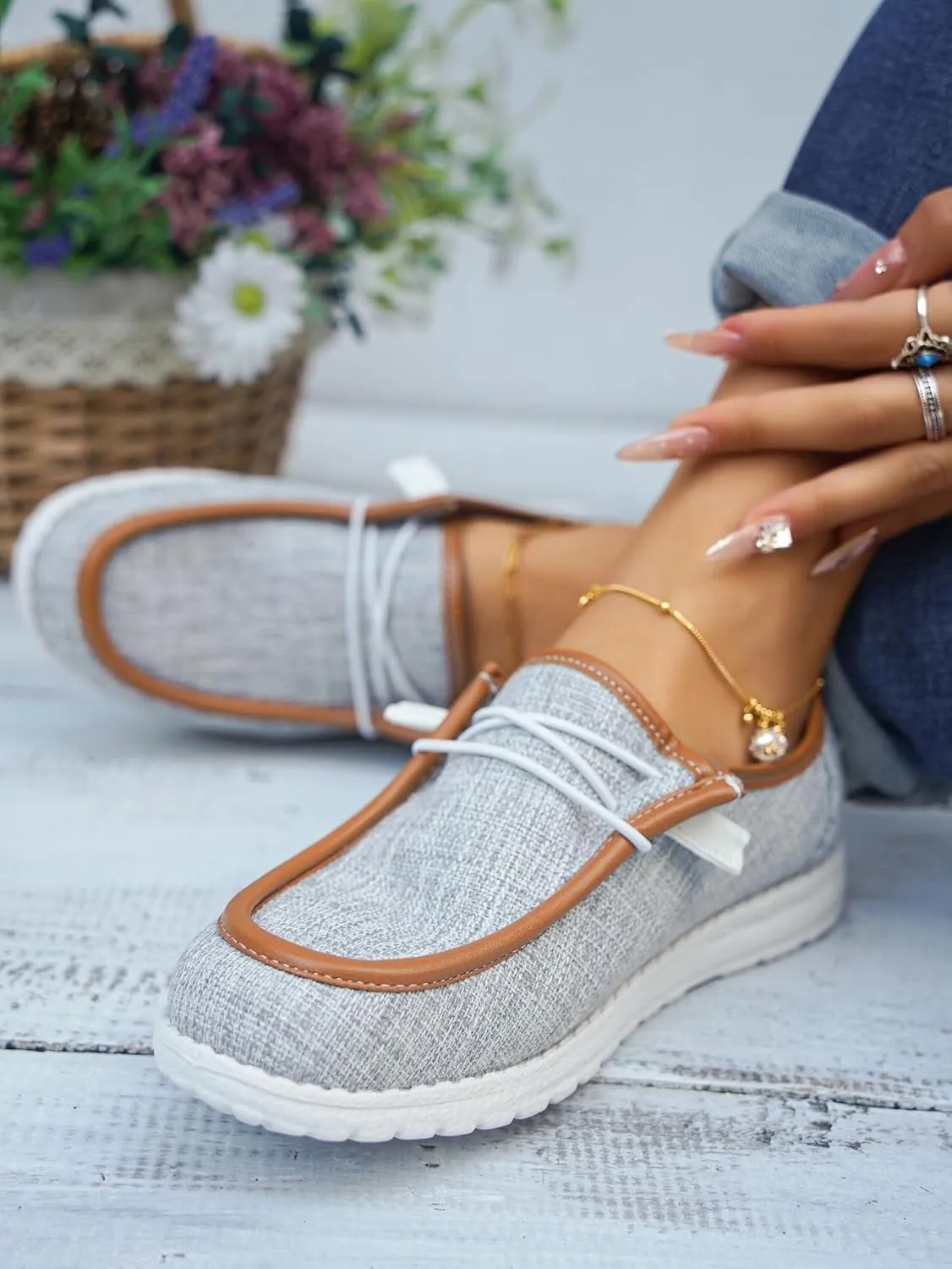 Women's Comfortable Cow Print Lace-up Loafers Orthopedic Ultralight Canvas Boat Casual Shoes with Arch Support