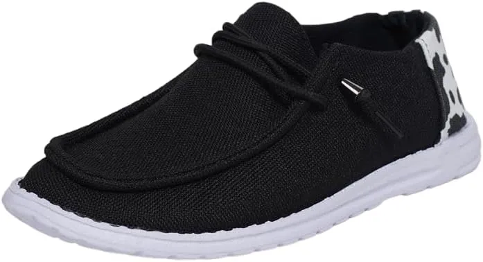 Women's Comfortable Cow Print Lace-up Loafers Orthopedic Ultralight Canvas Boat Casual Shoes with Arch Support