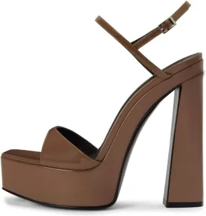 Women's Comfortable Platform Sandals Chunky Block Heel Backstrap Buckle High Heels Open Toe Dress Sexy Patent Leather Shoes