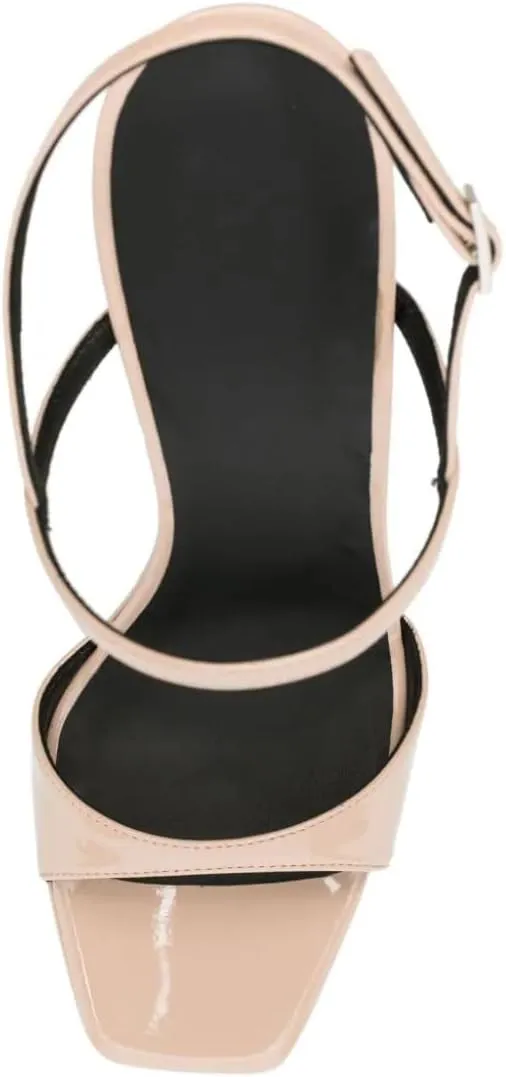 Women's Comfortable Platform Sandals Chunky Block Heel Backstrap Buckle High Heels Open Toe Dress Sexy Patent Leather Shoes