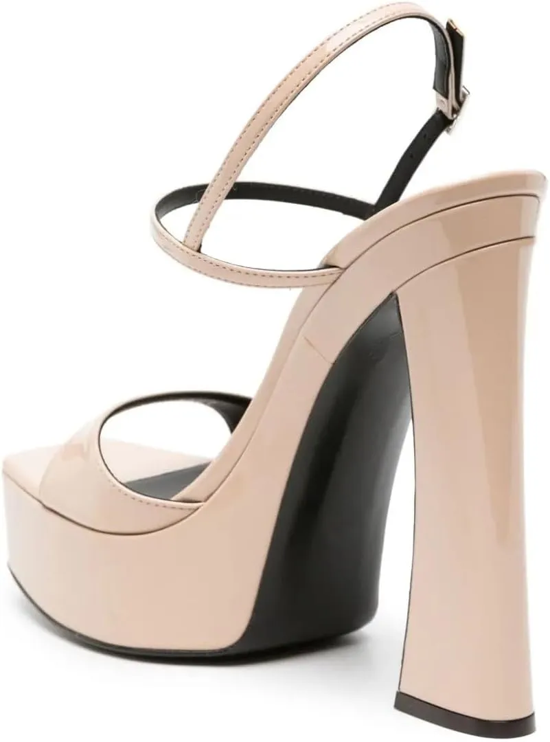 Women's Comfortable Platform Sandals Chunky Block Heel Backstrap Buckle High Heels Open Toe Dress Sexy Patent Leather Shoes