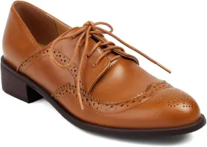 Women's Concise Brogue Lace up Shoes Closed Round Toe Party Comfortable Business Formal Occasion Oxfords Club Dance Chunky Dating Wedding Mid Block Vintage Cosplay Heels