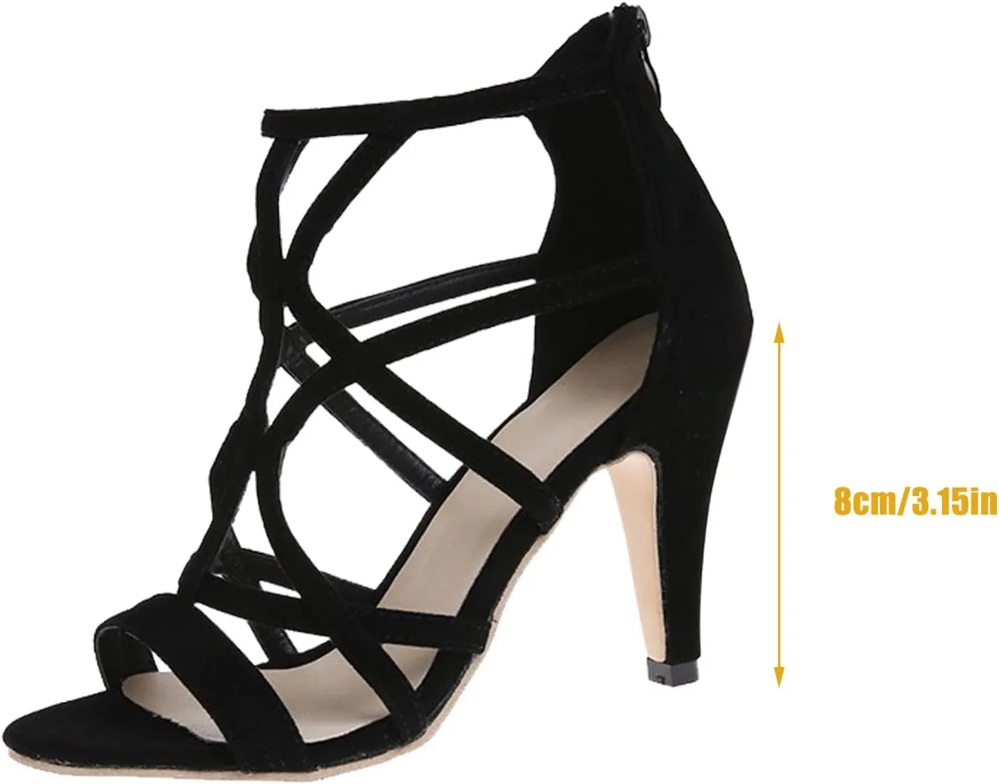 Womens Cross Straps Stiletto Sandals Summer Fashion Fish Mouth Open Toe Hollow Back Zipper High Heels Sandalias Comfortable Casual Ladies Shoes