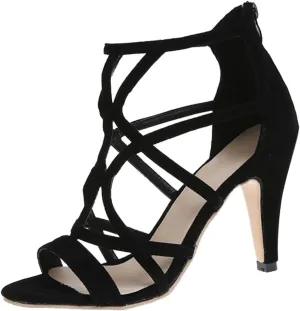 Womens Cross Straps Stiletto Sandals Summer Fashion Fish Mouth Open Toe Hollow Back Zipper High Heels Sandalias Comfortable Casual Ladies Shoes