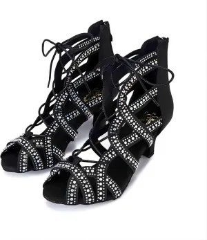 Women's Dance Shoes, Ballroom Dance Shoes for Women, Latin Ballroom Dance Ankle Boots, Practice Performance Dance Shoes