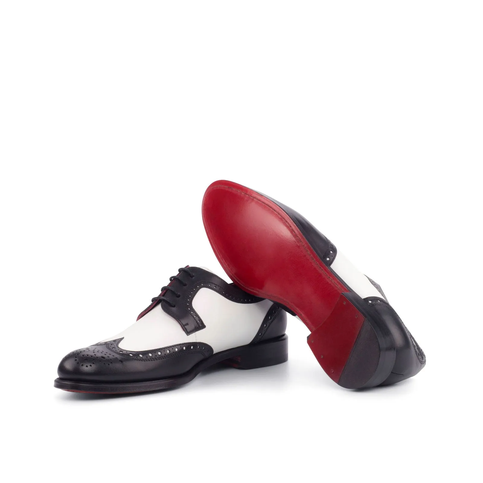 Women's Derby Wingtip Leather Shoes Black White 4193