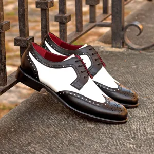 Women's Derby Wingtip Leather Shoes Black White 4193