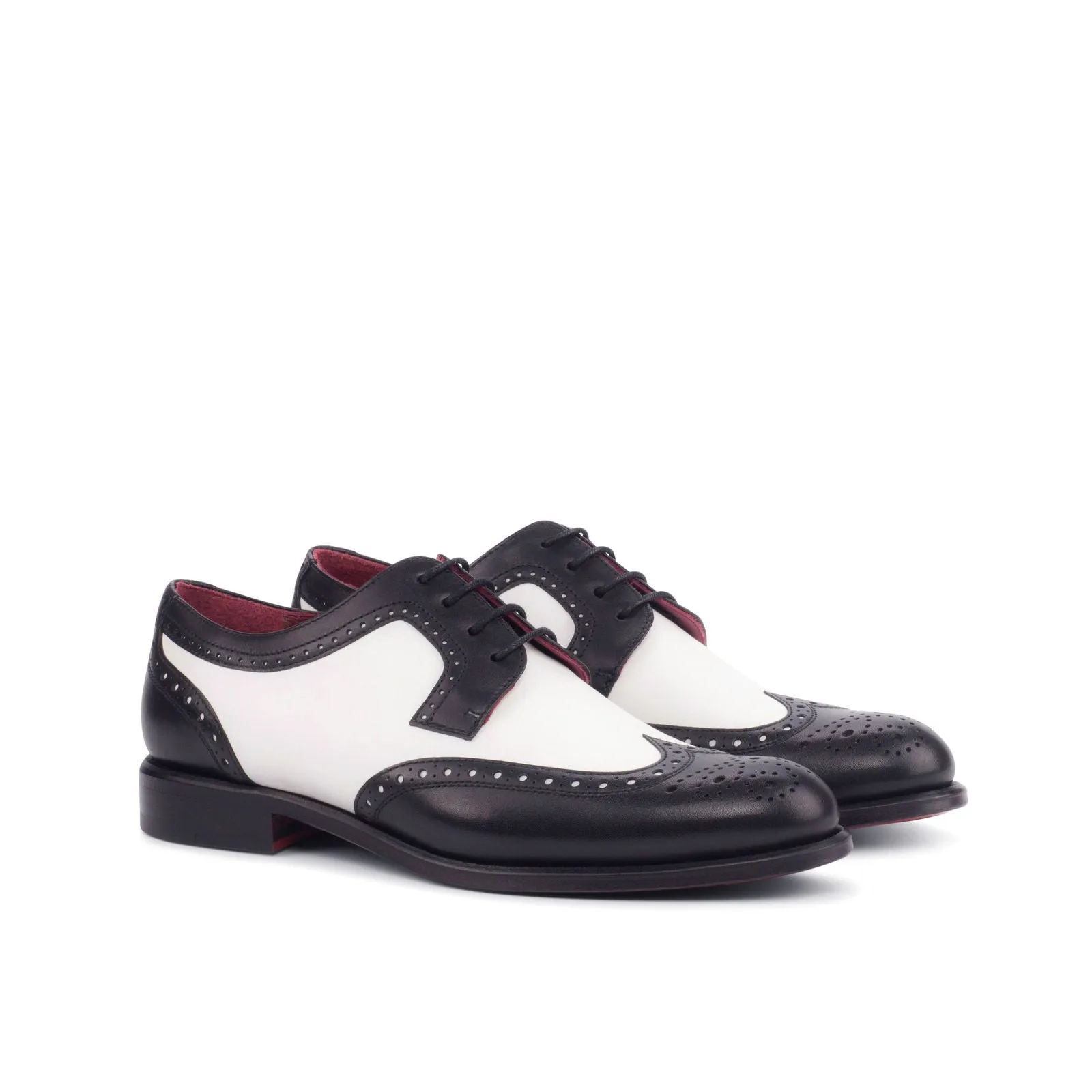 Women's Derby Wingtip Leather Shoes Black White 4193