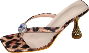 Women's Dress Shoes Women's Strappy Heels Flip Flops Square Open Toe Low Heels Fashion Party Dress Thong Heeled Sandals
