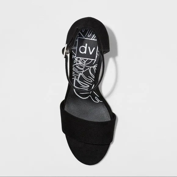 Women's dv Tisha Black Suede Lucite Block Heel Sandal Pumps; Black 11