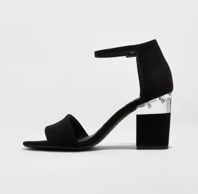 Women's dv Tisha Black Suede Lucite Block Heel Sandal Pumps; Black 11