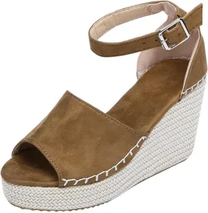 Women's Espadrille Wedge Platform Sandals Open Toe Buckle Ankle Strap High Heels Summer Casual Sandal Shoes