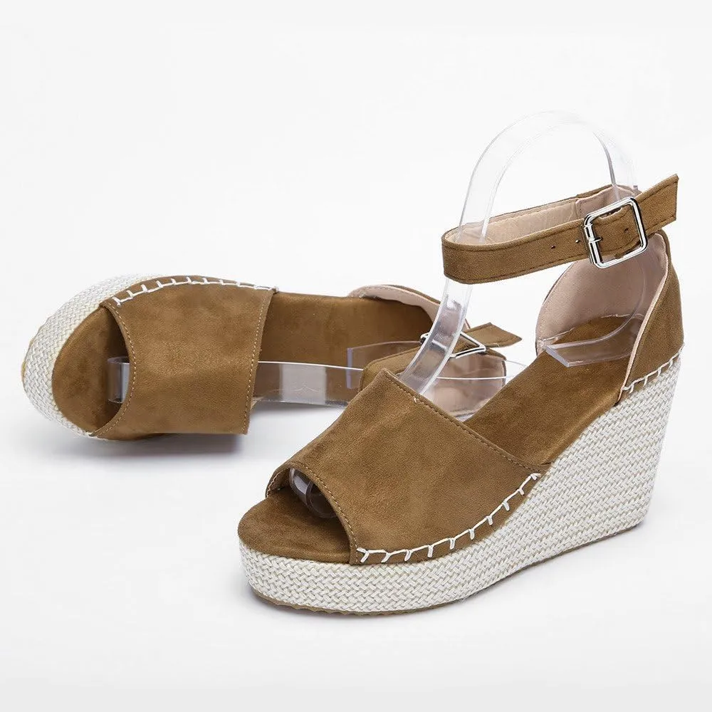 Women's Espadrille Wedge Platform Sandals Open Toe Buckle Ankle Strap High Heels Summer Casual Sandal Shoes