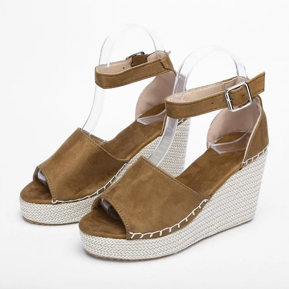 Women's Espadrille Wedge Platform Sandals Open Toe Buckle Ankle Strap High Heels Summer Casual Sandal Shoes