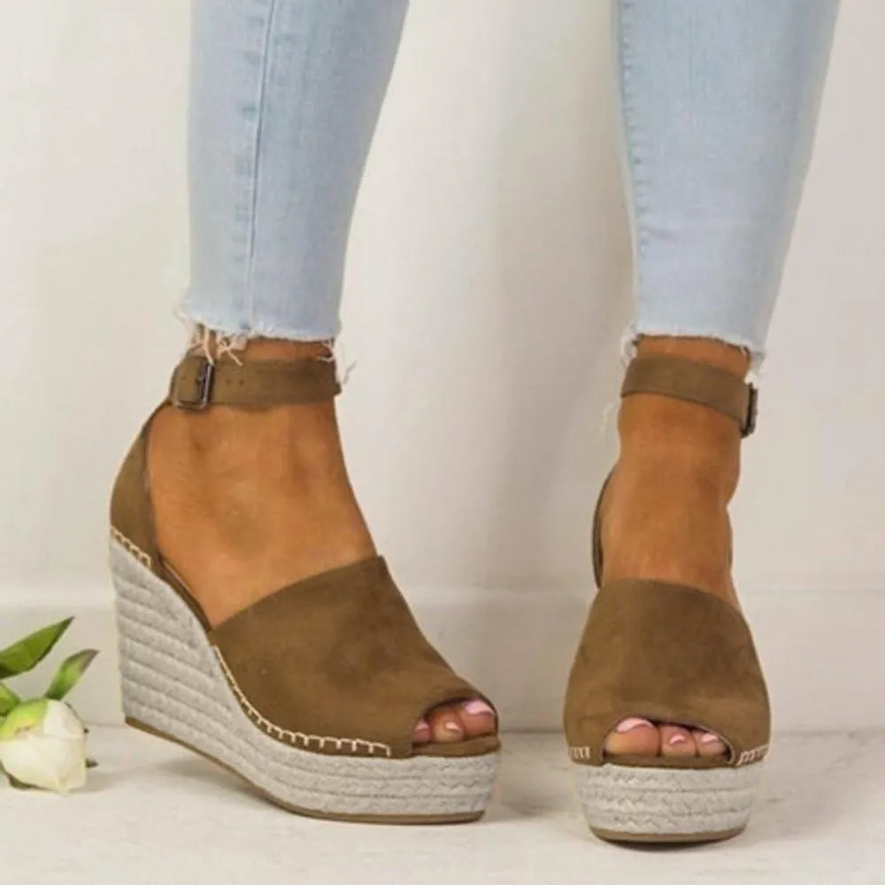 Women's Espadrille Wedge Platform Sandals Open Toe Buckle Ankle Strap High Heels Summer Casual Sandal Shoes