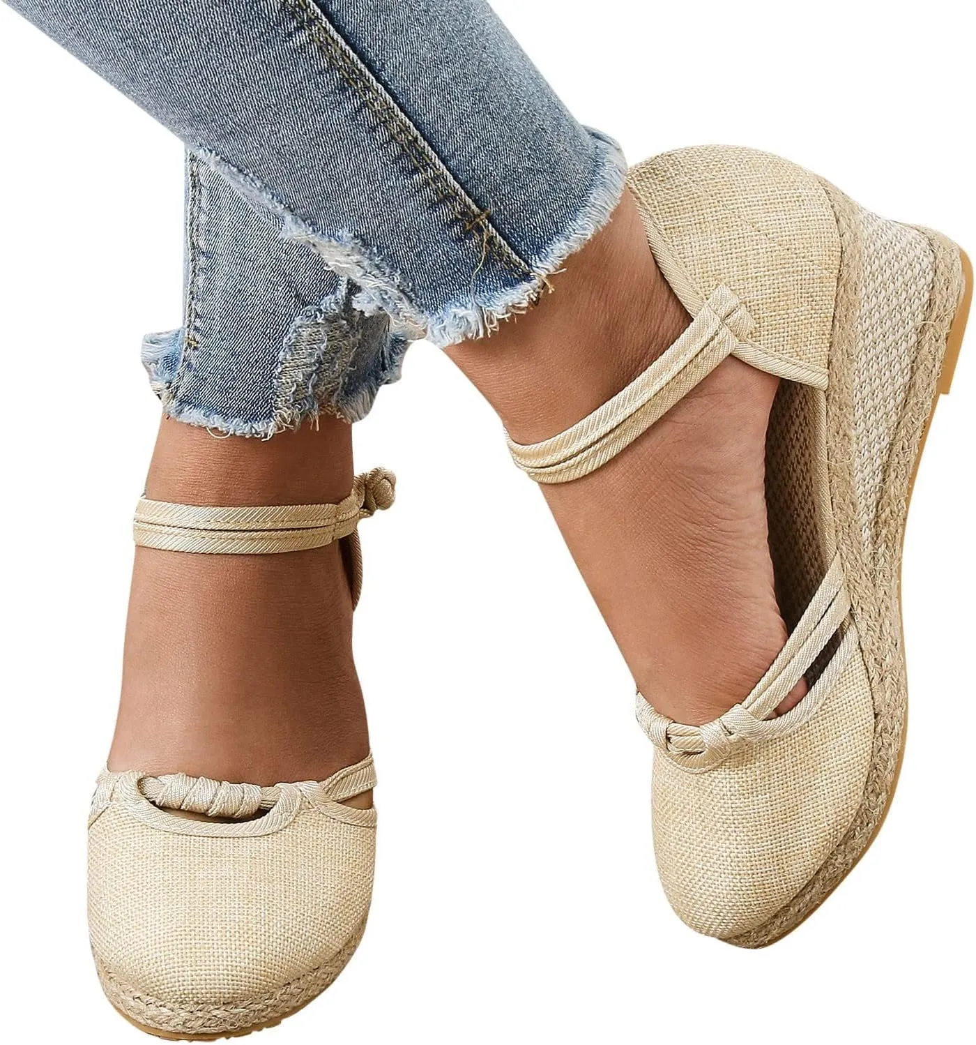 Women's Espadrilles Closed Toe Wedges Heels Sandals 2025 Women's Ankle Strap Closed Toe Dress Sandals Espadrilles Low Heel Canvas Dressy Summer Platform Wedge Casual Shoes