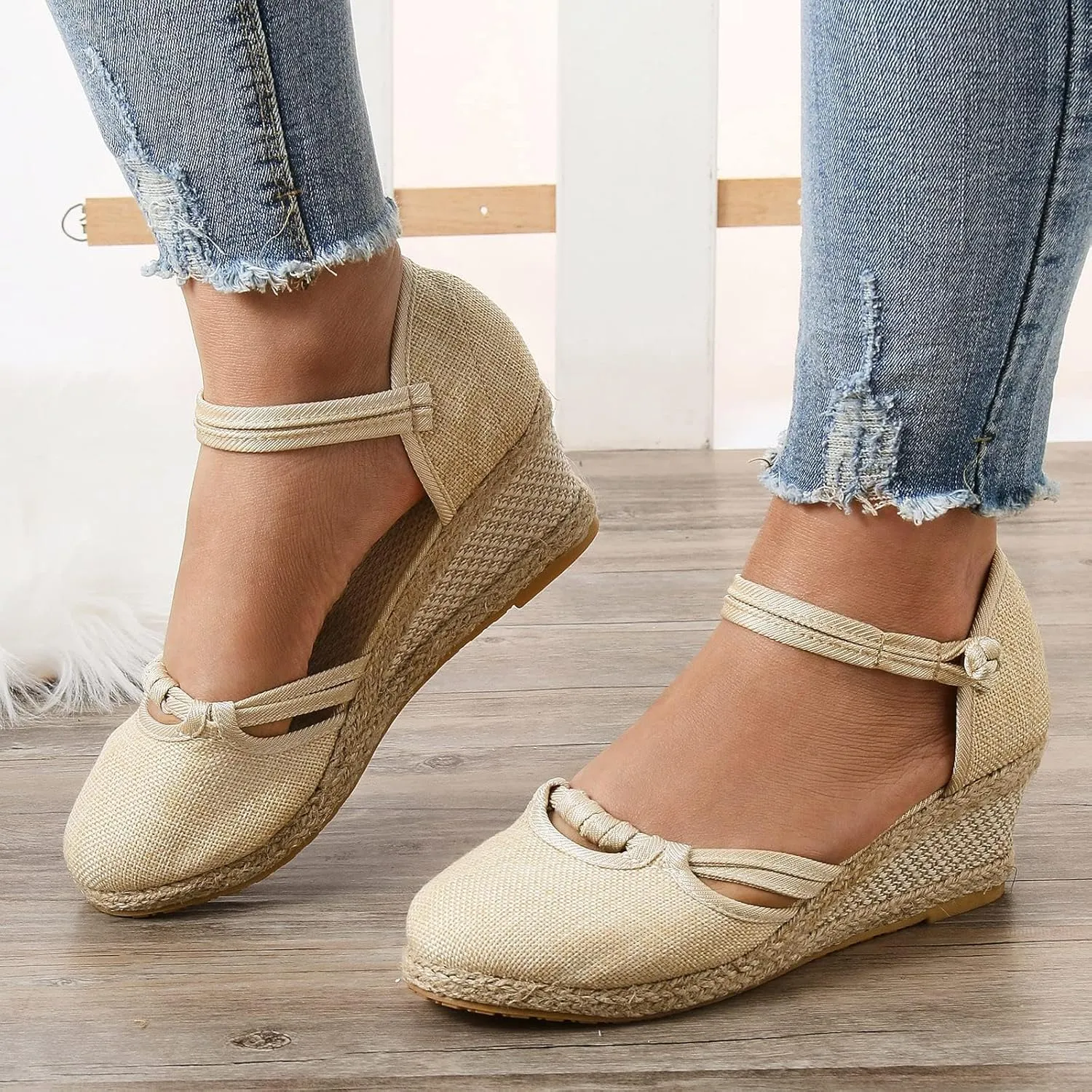 Women's Espadrilles Closed Toe Wedges Heels Sandals 2025 Women's Ankle Strap Closed Toe Dress Sandals Espadrilles Low Heel Canvas Dressy Summer Platform Wedge Casual Shoes