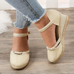 Women's Espadrilles Closed Toe Wedges Heels Sandals 2025 Women's Ankle Strap Closed Toe Dress Sandals Espadrilles Low Heel Canvas Dressy Summer Platform Wedge Casual Shoes