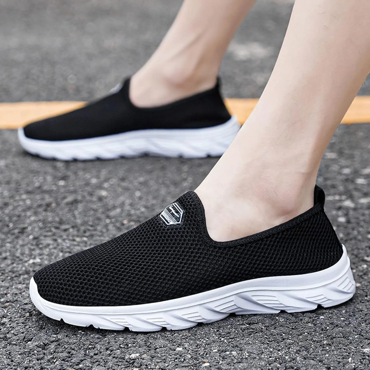 Women's Fashion Sneaker Mesh Slip On Black Non Slip Shoes for Women Comfortable Business Casual Shoes Womens Slide On Loafers Men's Dress Sneakers