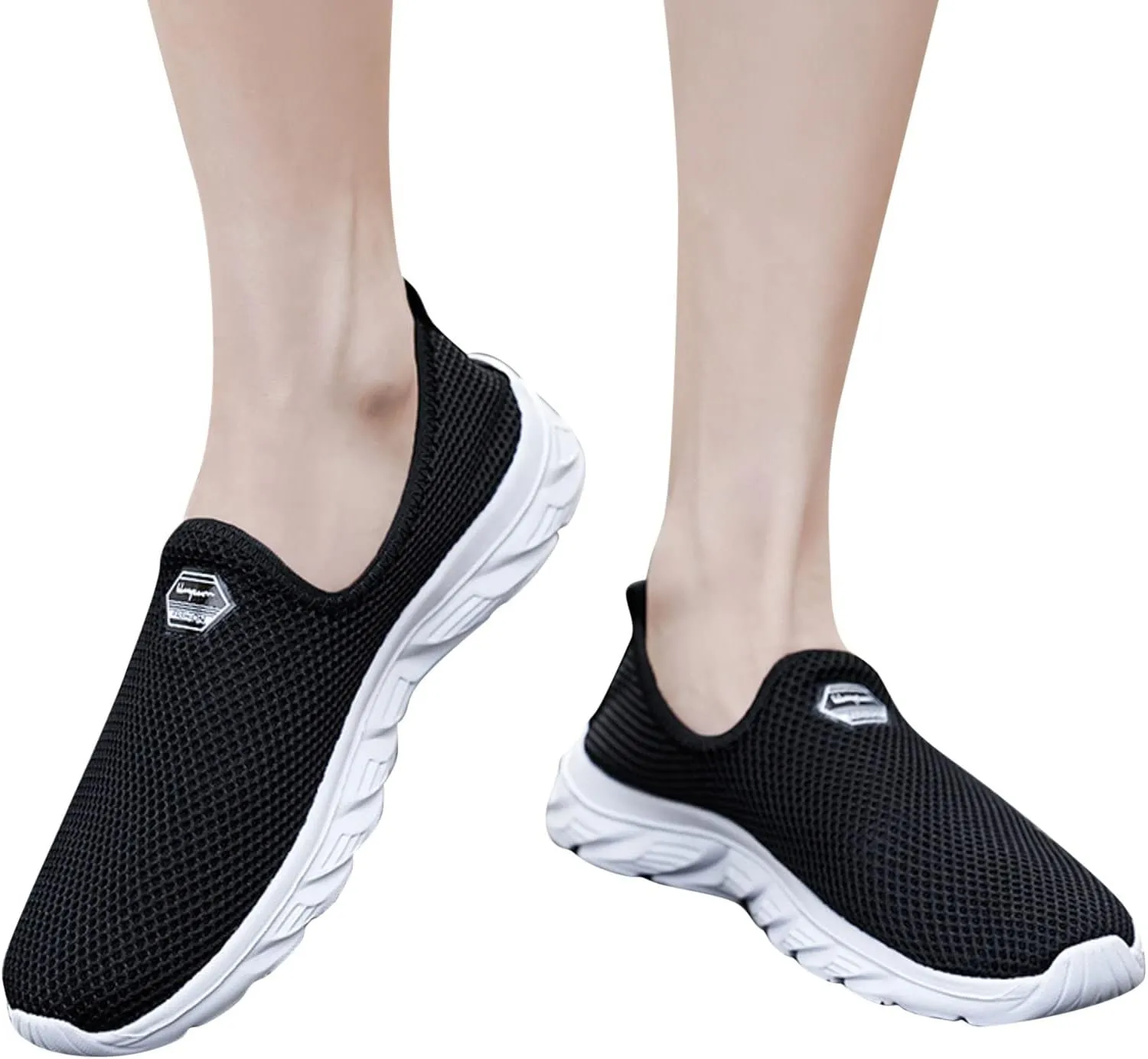 Women's Fashion Sneaker Mesh Slip On Black Non Slip Shoes for Women Comfortable Business Casual Shoes Womens Slide On Loafers Men's Dress Sneakers