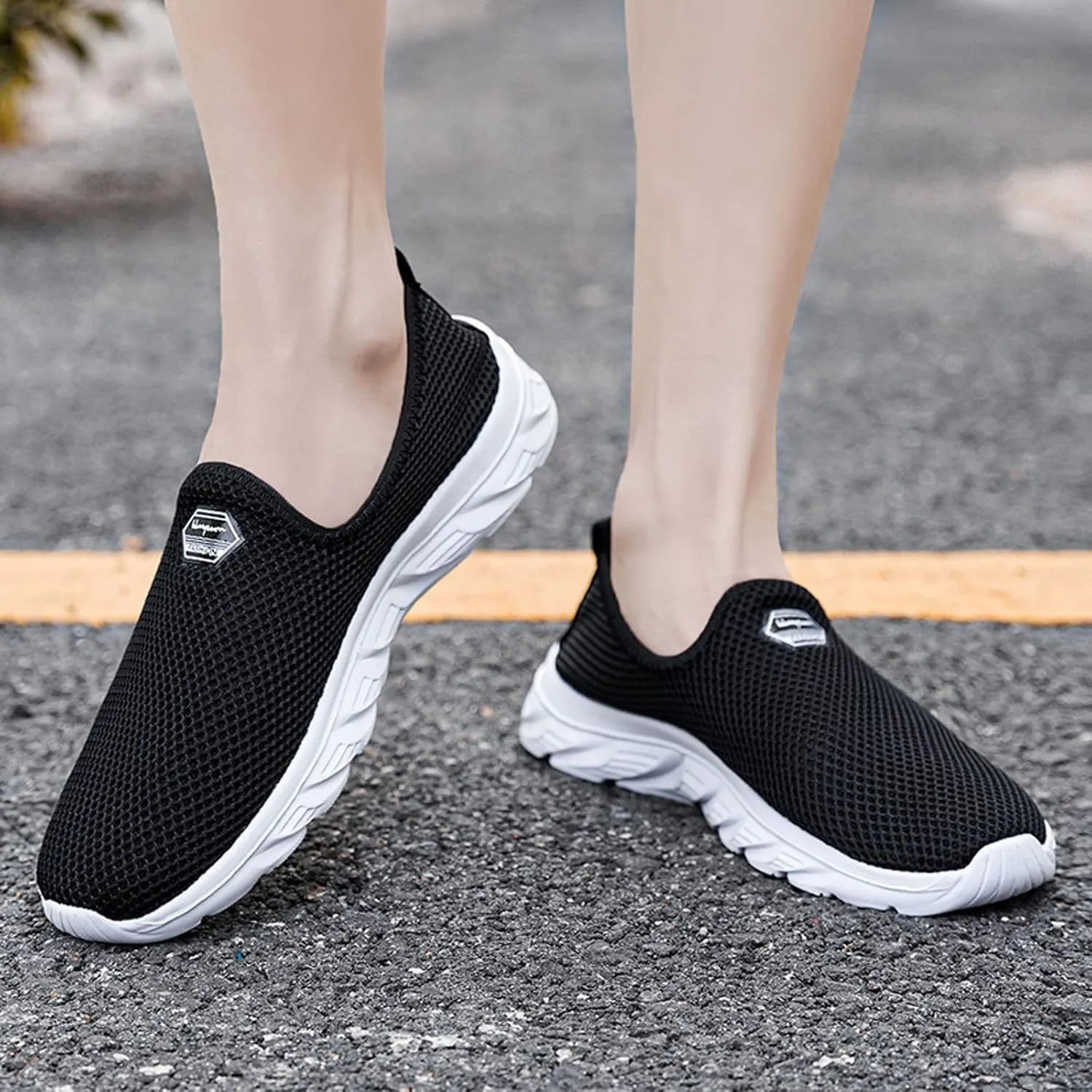 Women's Fashion Sneaker Mesh Slip On Black Non Slip Shoes for Women Comfortable Business Casual Shoes Womens Slide On Loafers Men's Dress Sneakers