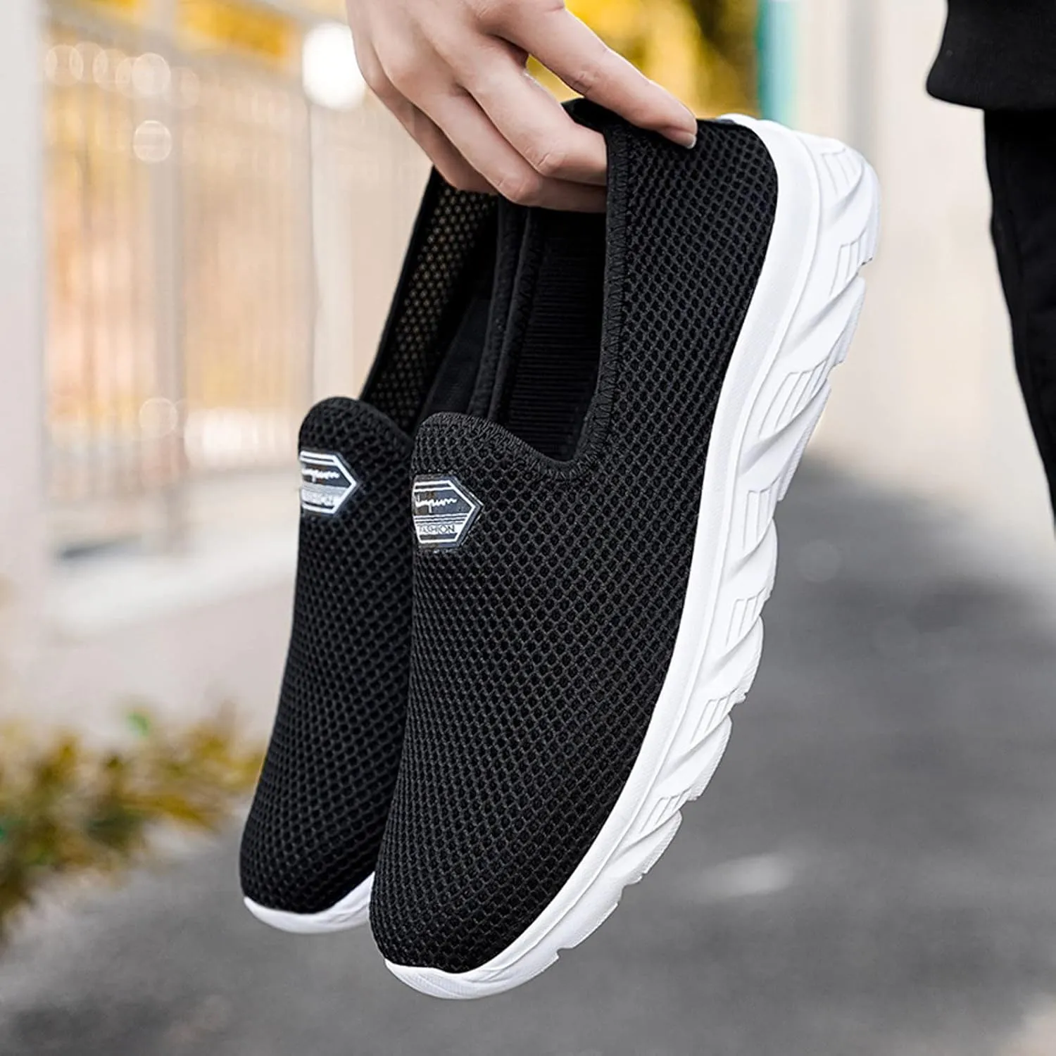 Women's Fashion Sneaker Mesh Slip On Black Non Slip Shoes for Women Comfortable Business Casual Shoes Womens Slide On Loafers Men's Dress Sneakers