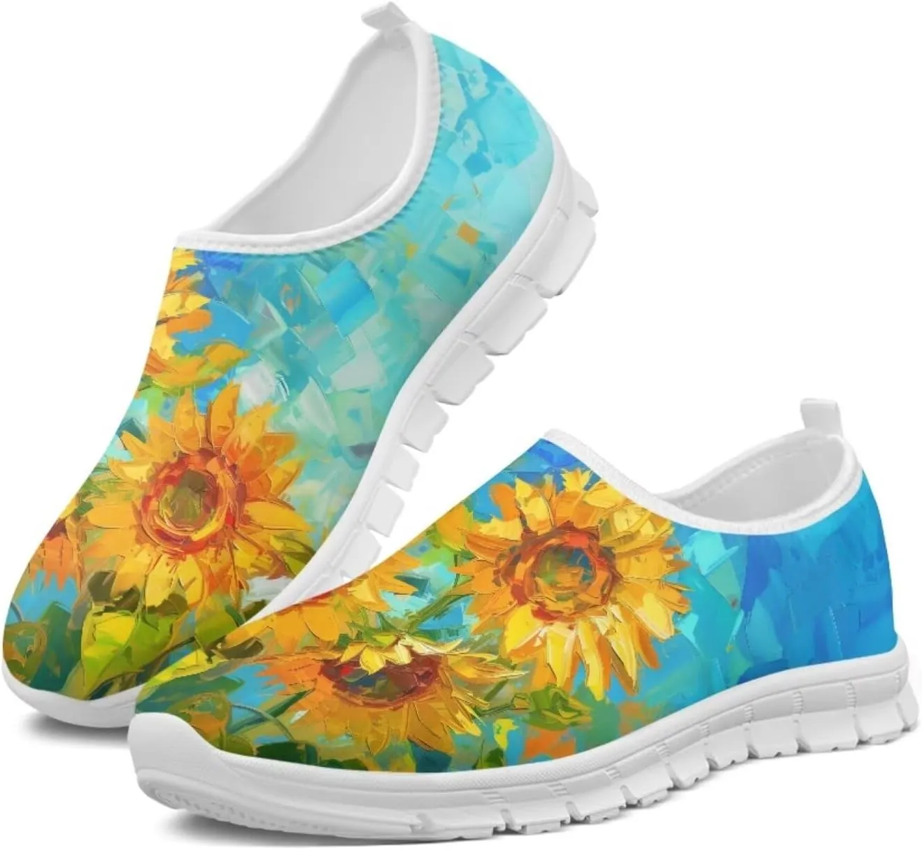 Women's Fashion Sneakers Lightweight Walking Casual Slip Ons Comfortable Flower Print Athletic Travel Shoes