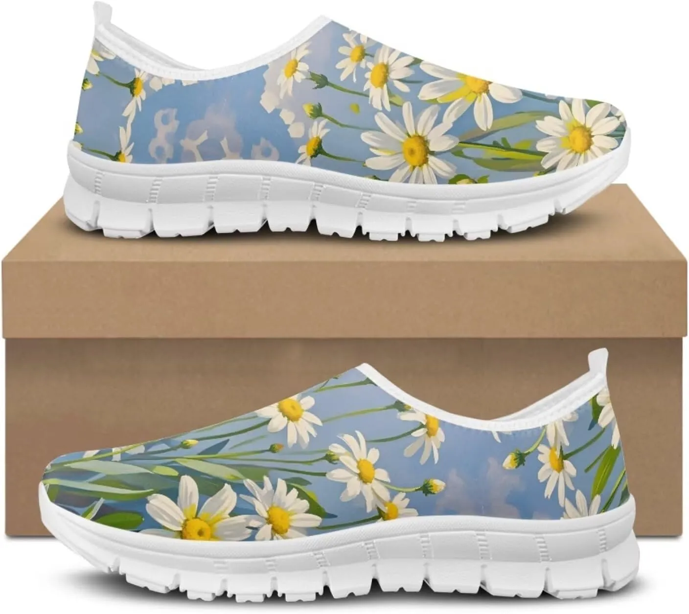 Women's Fashion Sneakers Lightweight Walking Casual Slip Ons Comfortable Flower Print Athletic Travel Shoes