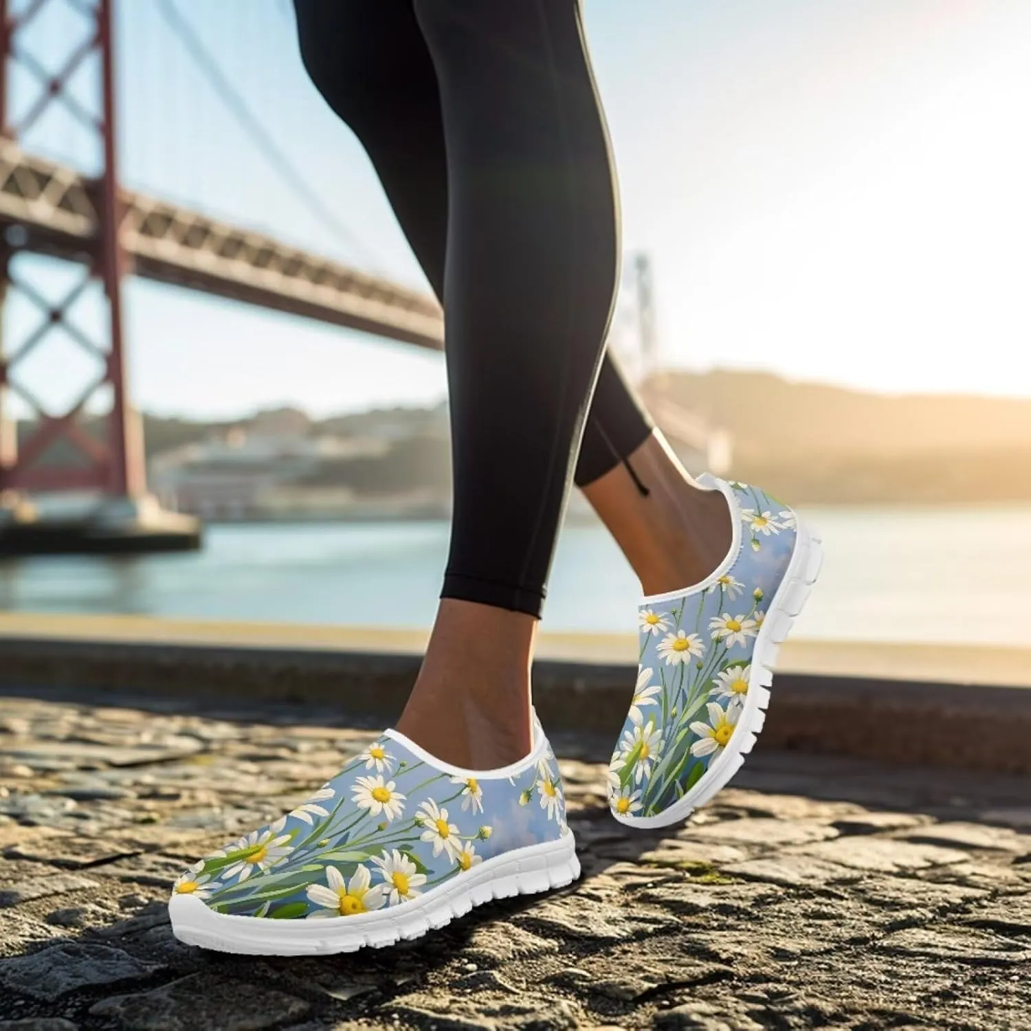 Women's Fashion Sneakers Lightweight Walking Casual Slip Ons Comfortable Flower Print Athletic Travel Shoes