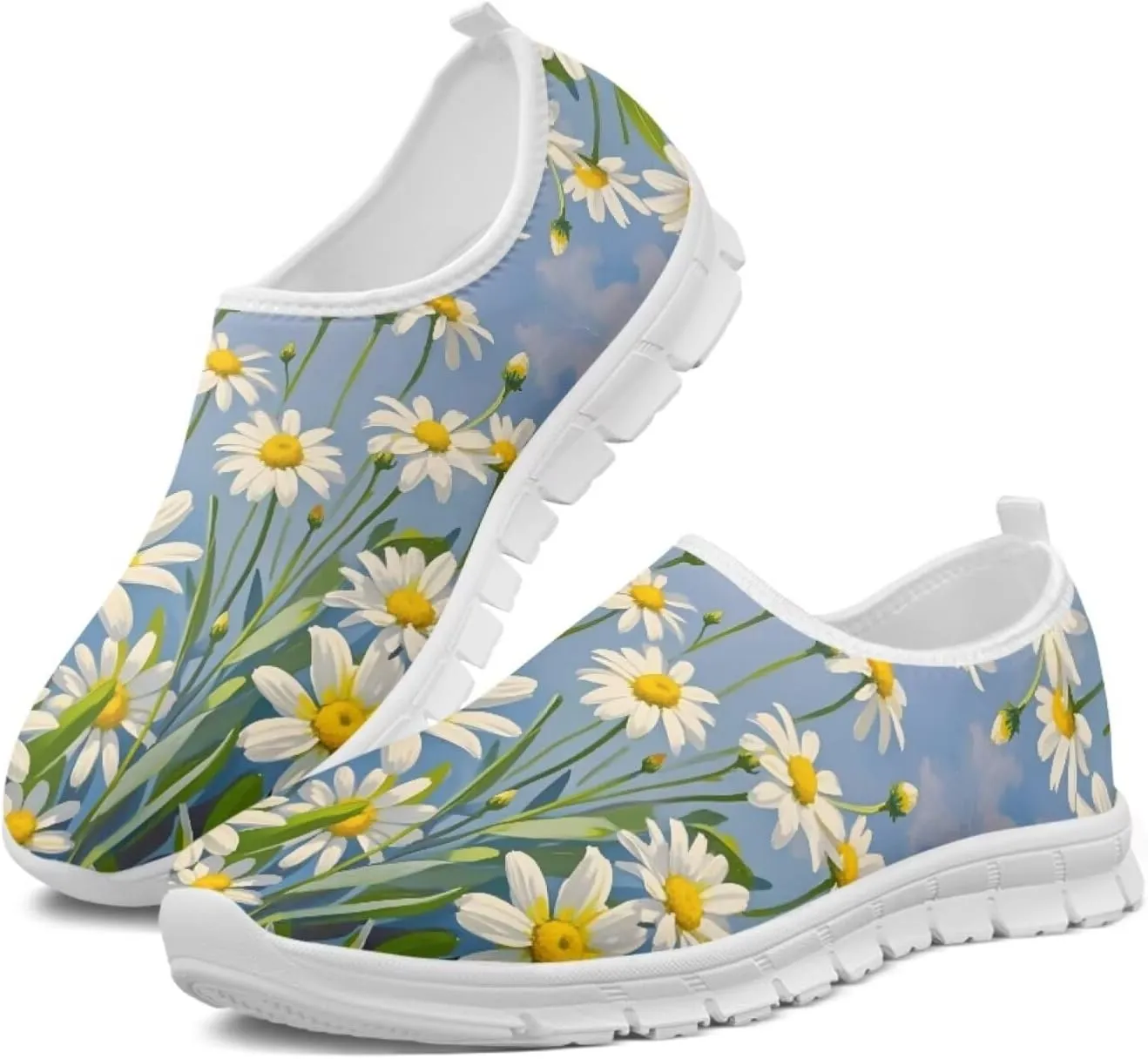 Women's Fashion Sneakers Lightweight Walking Casual Slip Ons Comfortable Flower Print Athletic Travel Shoes