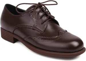 Women's Flat Saddle Oxford Shoes Vintage Round Toe Lace Up Low Heel Perforated School Uniform Oxfords Brogues