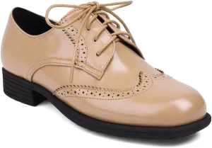 Women's Flat Saddle Oxford Shoes Vintage Round Toe Lace Up Low Heel Perforated School Uniform Oxfords Brogues