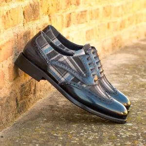 Women's Full Brogue Shoes Patina Leather Grey Blue 3962