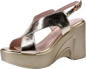 Women's Gold/Silver Genuine Leather Wedges - Platform High Heels for Parties & Weddings