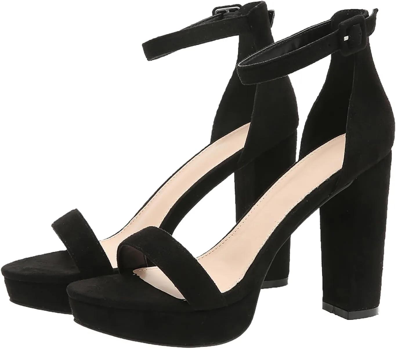 Women's Heels Pumps Women's Platform Chunky High Heels Opentoe Block Ankle Strap Dress Bridal Party Wedding Shoes