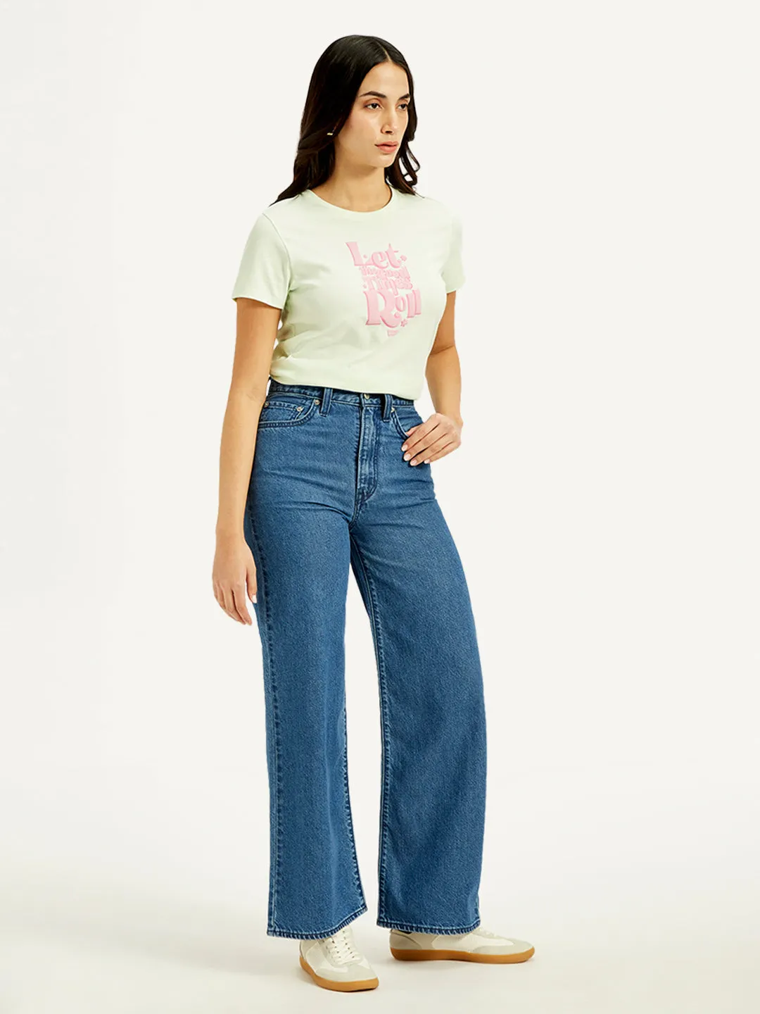 Women's High Rise Ribcage Wide Leg Blue Jeans