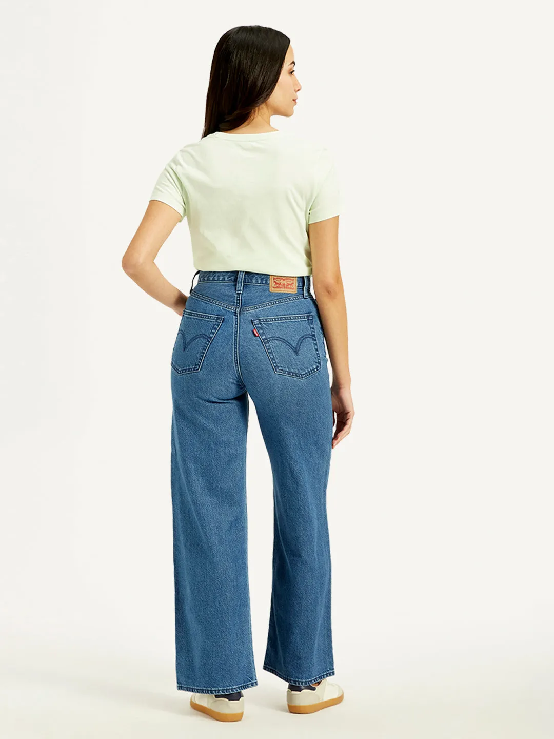 Women's High Rise Ribcage Wide Leg Blue Jeans
