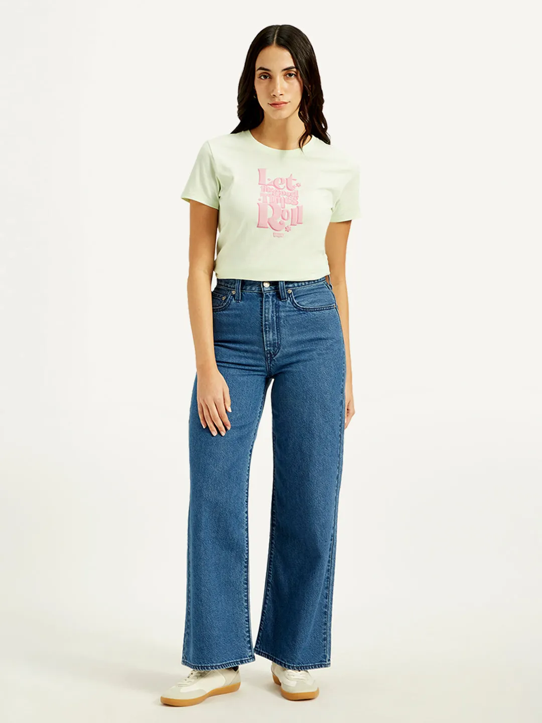Women's High Rise Ribcage Wide Leg Blue Jeans
