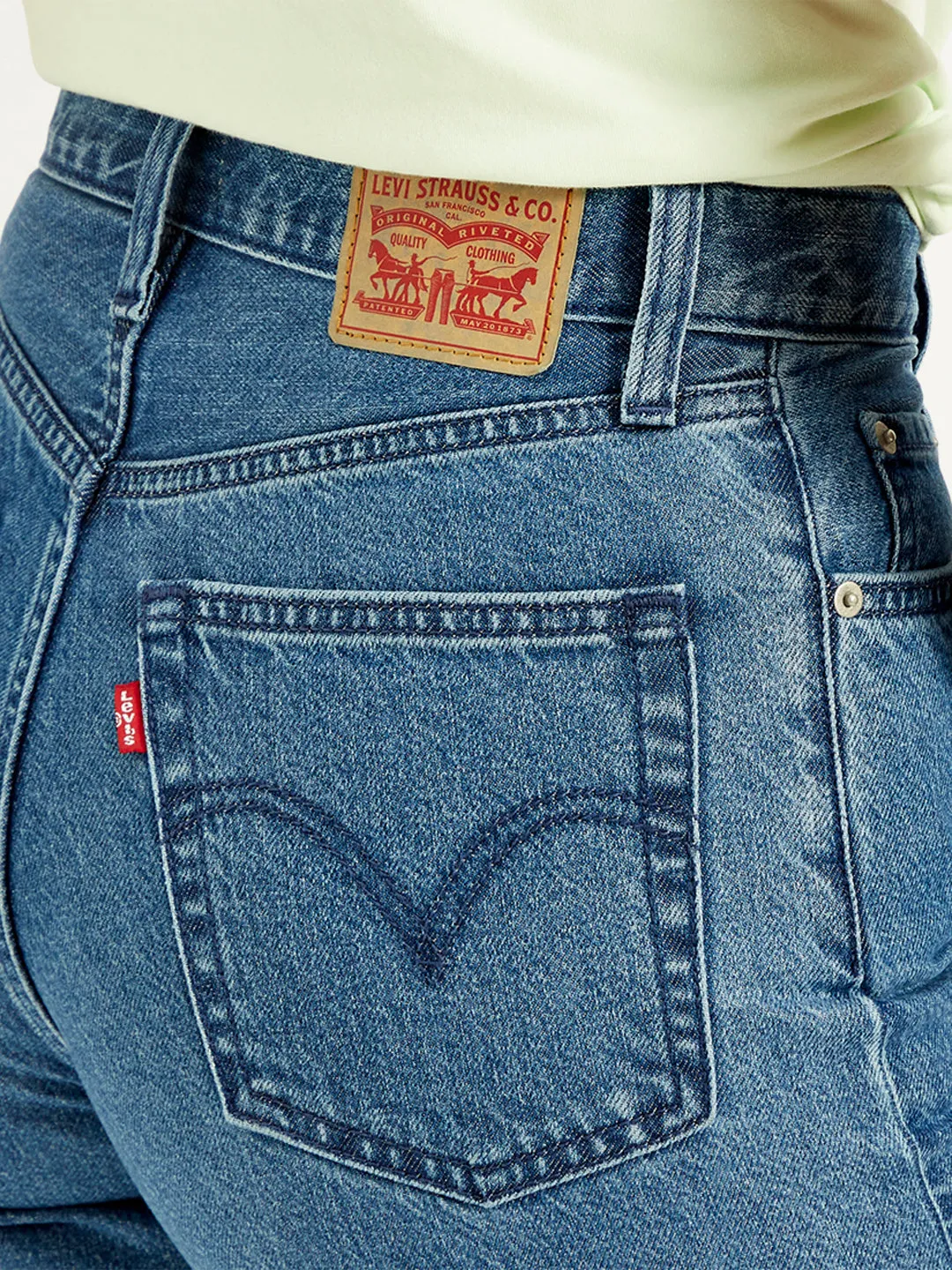 Women's High Rise Ribcage Wide Leg Blue Jeans