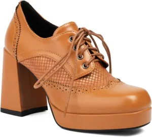 Women's Lace up Western Shoes Closed Square Toe Classic Party Comfortable Business Oxfords Chunky Formal Dating Wedding Vintage Platform High Block Heeled All Weather Heels