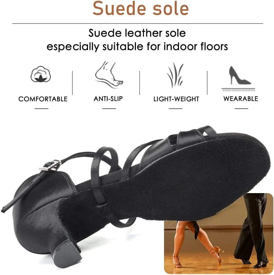 Women's Latin Dance Shoes Silk Satin Open Toe Professional Ballroom Tango Salsa Dance Practice Performance Dance Heels